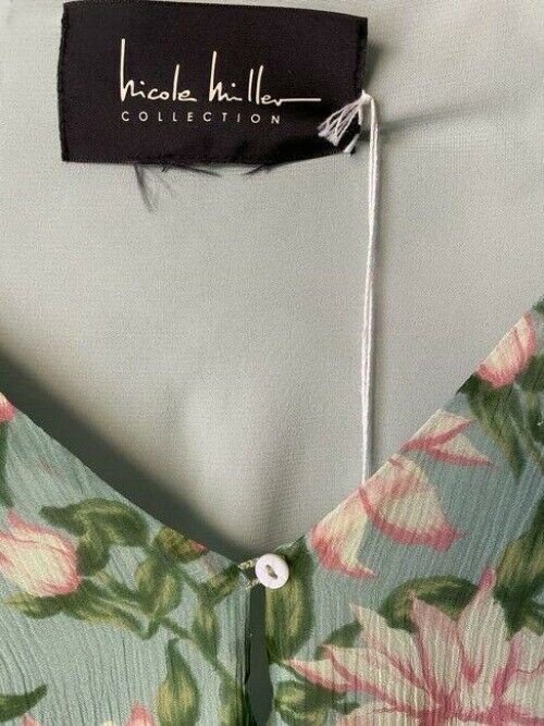 Nicole Miller Aqua Green Pink New Floral Msrp Short Casual Dress