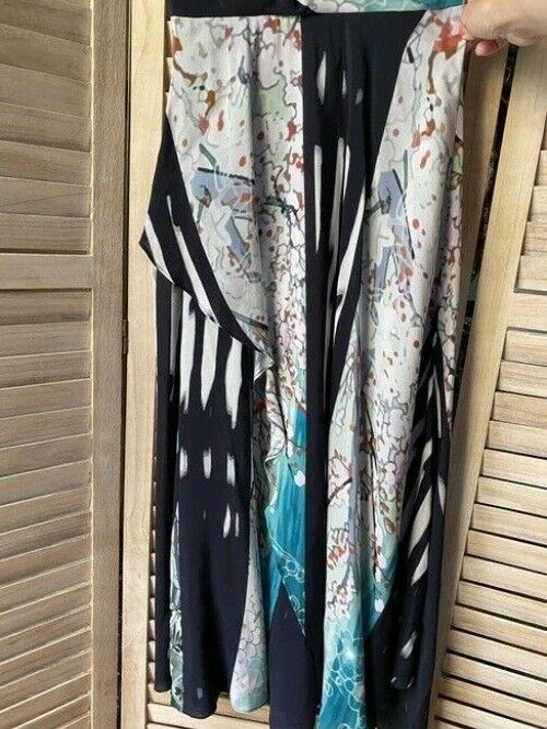 Nicole Miller black teal white msrp long casual maxi dress