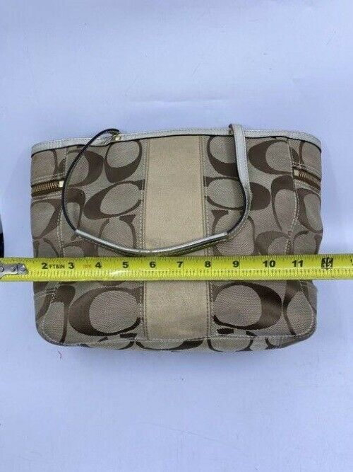 coach large brown silver tan fabric shoulder bag