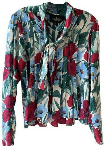 Nicole Miller multicolor floral tie front msrp smal blouse