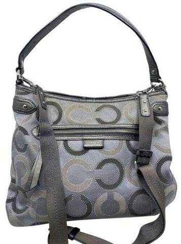 coach medium size silver gray jacquard fabric cross body bag