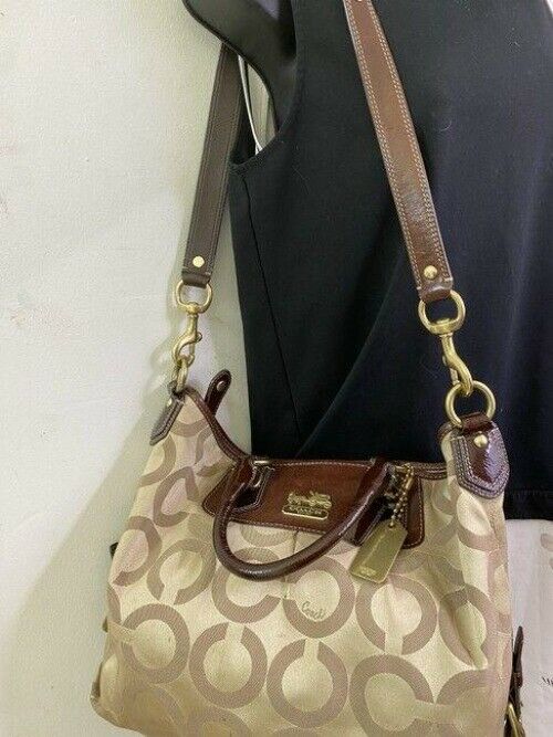 coach bag gold black fabric tote