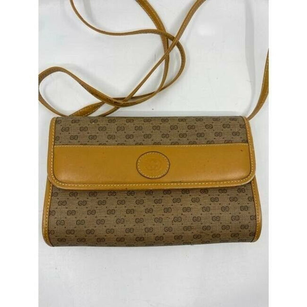 GUCCI Vintage Flap Coated Canvas Crossbody Bag w Leather trim