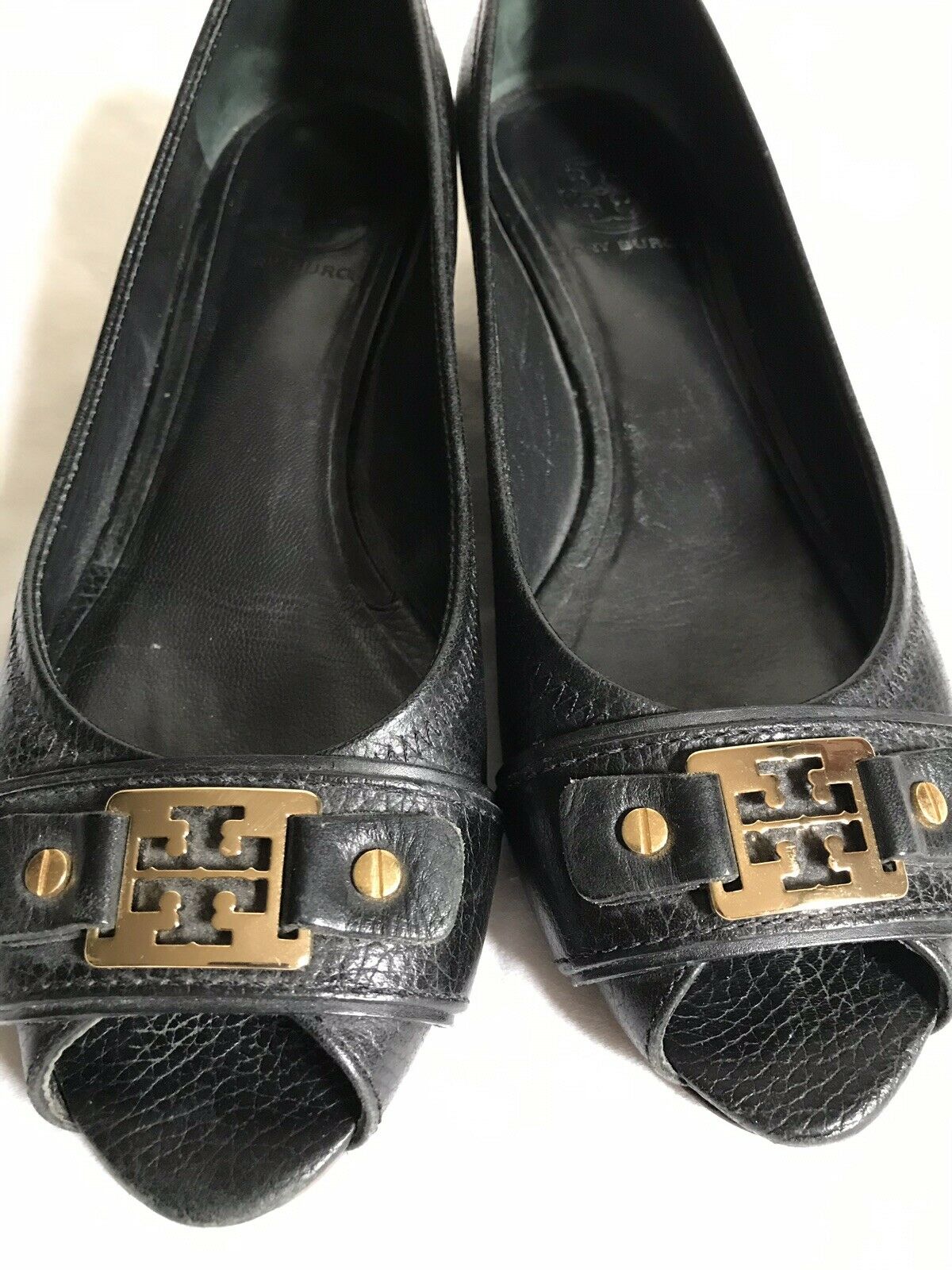 TORY BURCH Black Peep Toe Wedge Sz 8