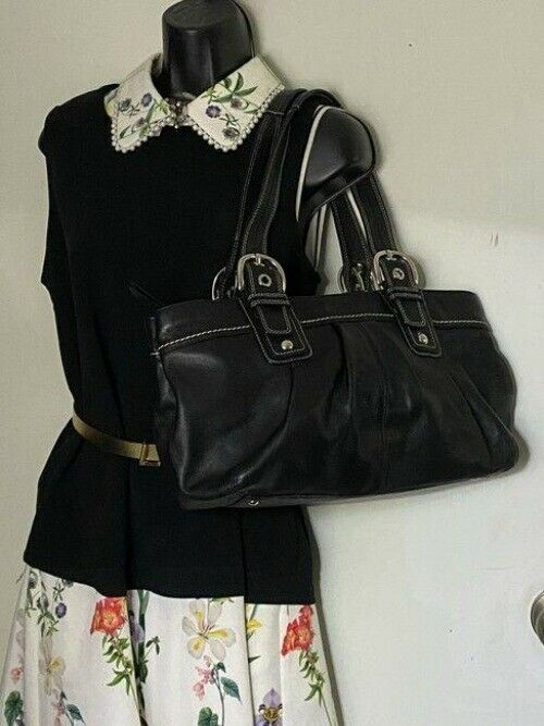 coach large black leather shoulder bag