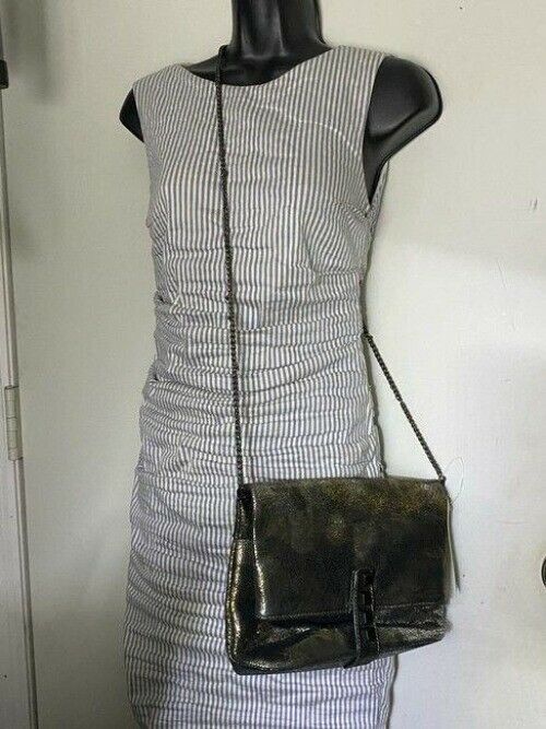 Nicole Miller Msrp Black Gold Leather Cross Body Bag