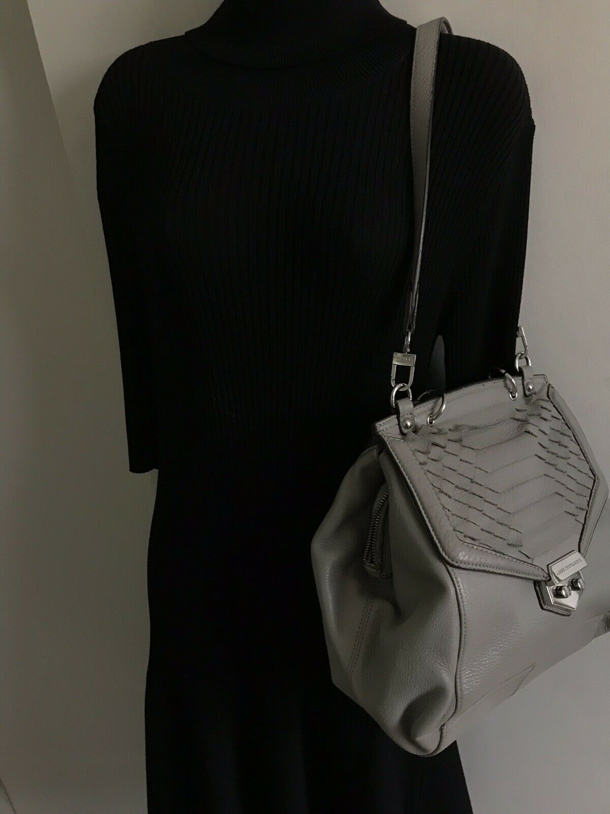 Aimee Kestenberg Grey Flap Bag With Silver Metal Hardware