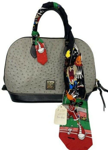 dooney and bourke w ostridge print removable tunes tie sash gray leather shoulde