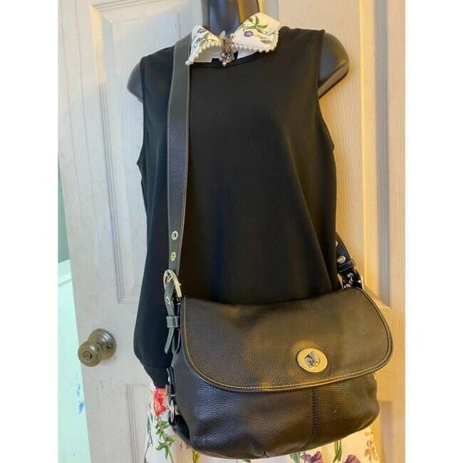 coach medium w adjustable strap black leather cross body bag