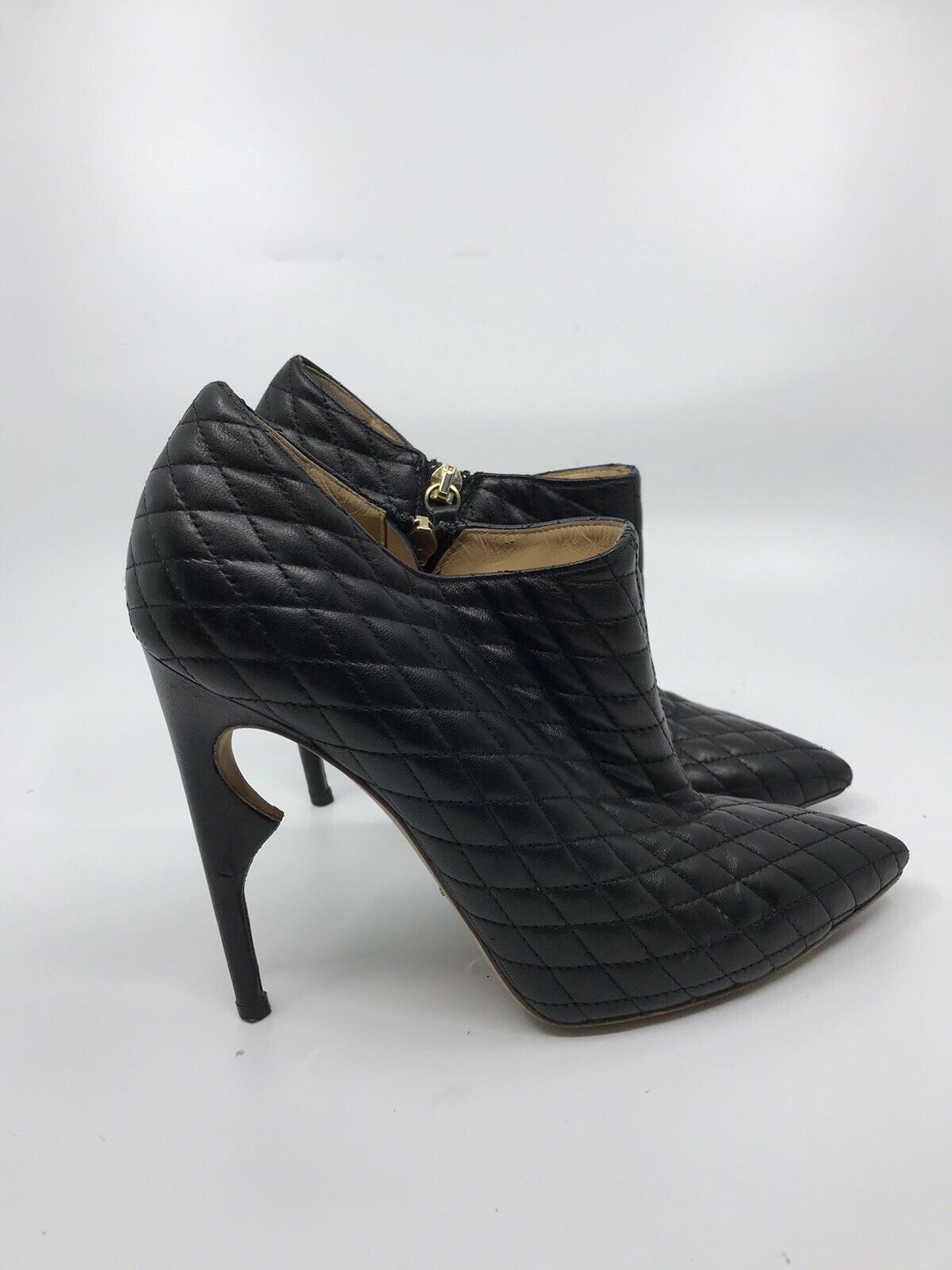 JEROME C ROUSSEAU Black Leather Quilted High Heel Boots 37
