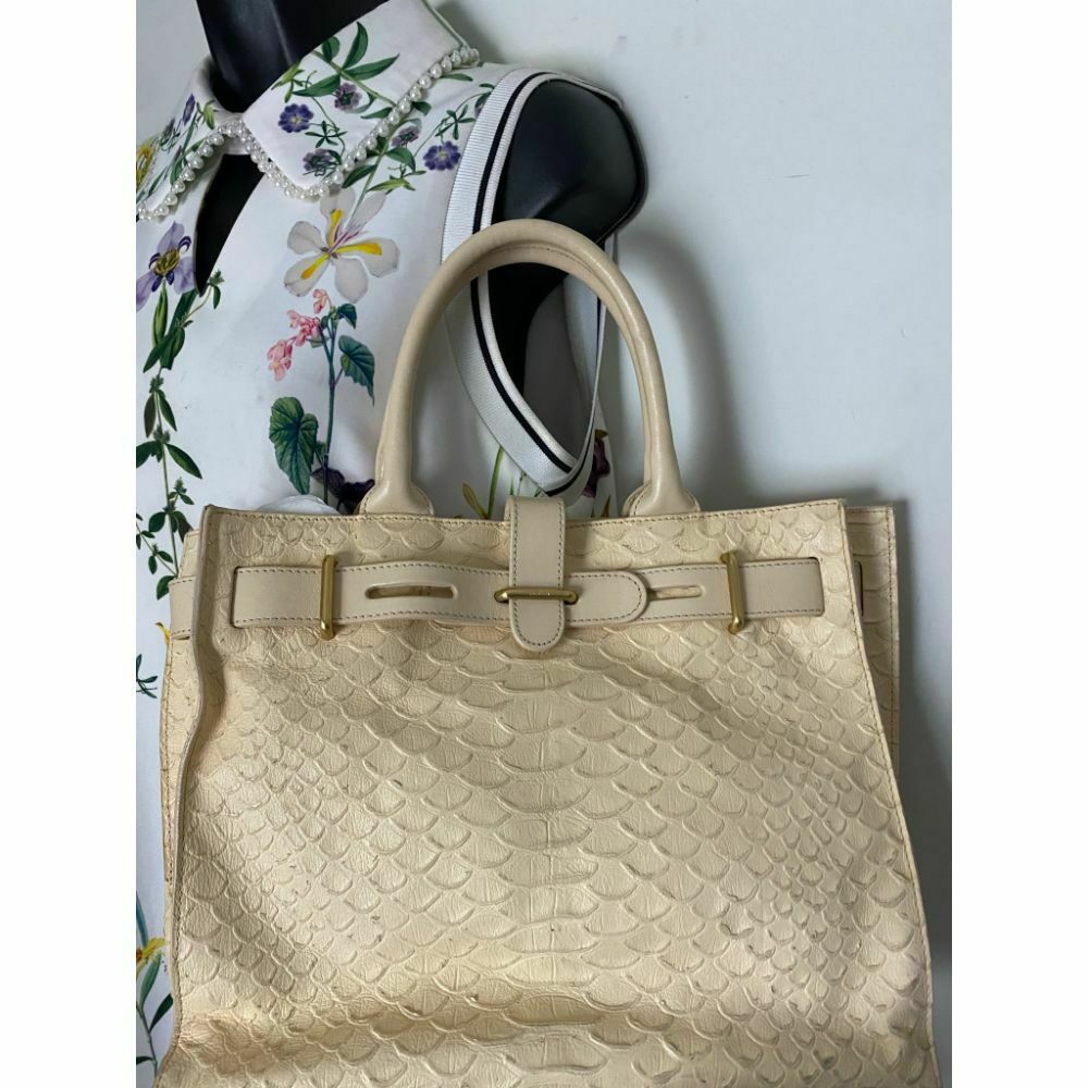 FURLA Croc Embossed Beige Leather Handbag Excellent!