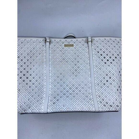 KATE SPADE XL White Leather Laser Cut Tote Bag