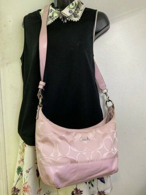 coach large pink jacquard fabric cross body bag