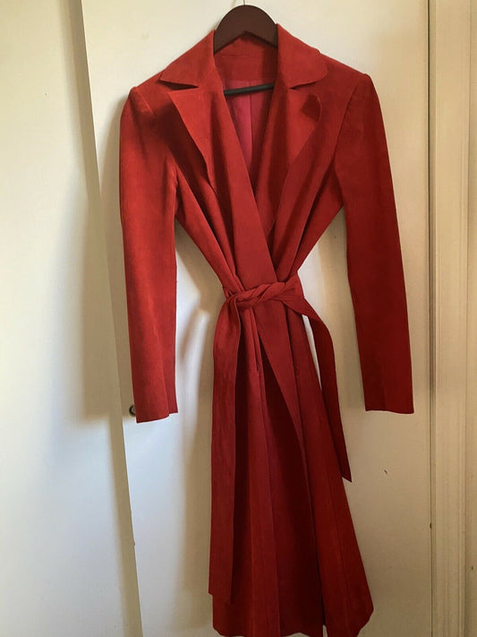 No brand Tailored Suede Red Long Coat Size Small