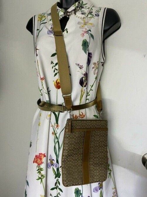 coach small tan beige fabric cross body bag