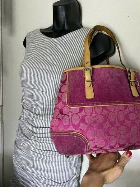 Coach Shoulder Bag Medium Msrp Purple Jacquard Fabric Tote