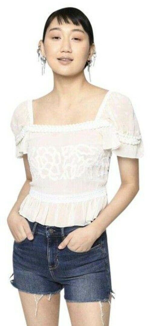 Nicole Miller white beige msrp small blouse