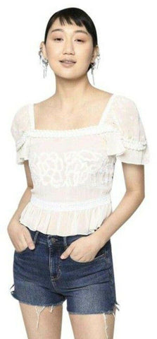 Nicole Miller white beige msrp small blouse