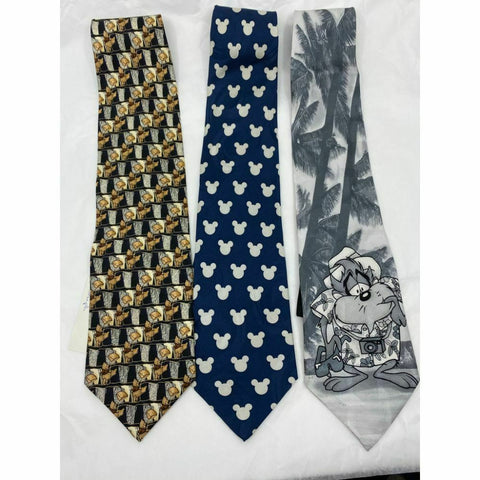 New Lot of 3 Neck tie Disney, Looney Tunes Blue Black White Total Msrp 75