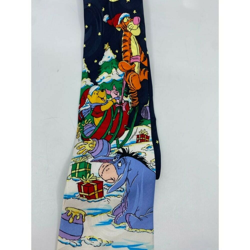 New! Winnie The Pooh Blue White Red Green Christmas Theme Neck Tie Msrp 35