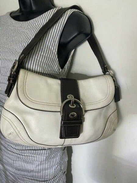 coach medium bag handbag white black leather shoulder bag