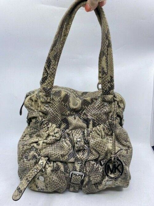 michael kors bag snake print beige leather tote