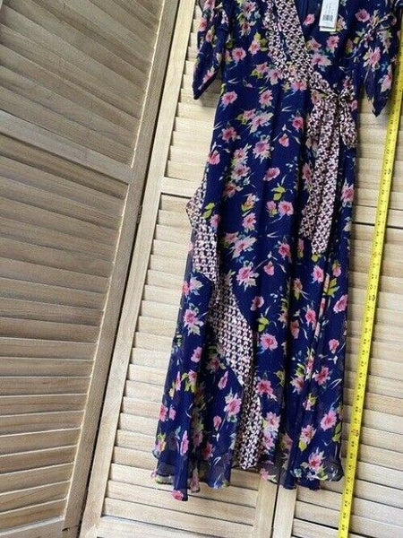 nicole miller blue pink floral msrp long casual maxi dress