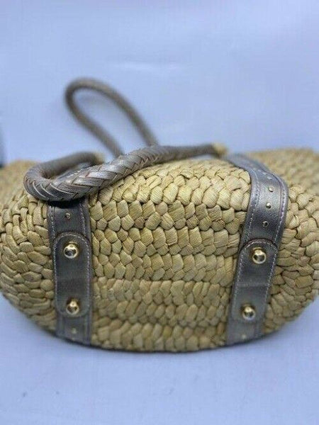 michael kors shopping xl w w leather trim gray beige woven tote