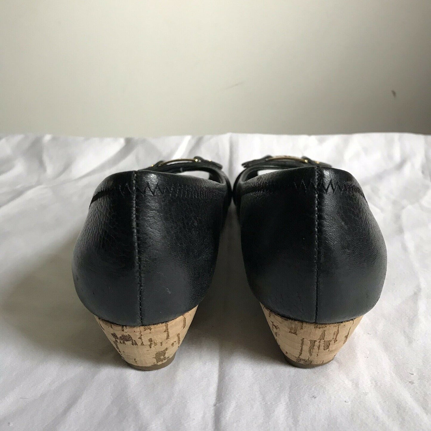TORY BURCH Black Peep Toe Wedge Sz 8