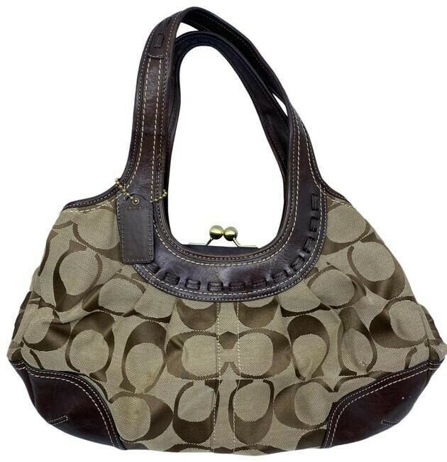 Coach Shoulder Bag Medium Msrp Tan Brown Jacquard Fabric Tote