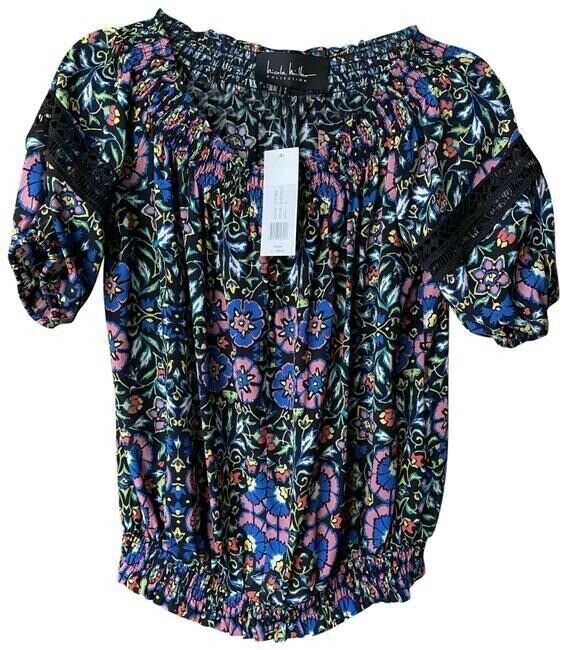 Nicole Miller Black Blue Green Small Msrp Blouse