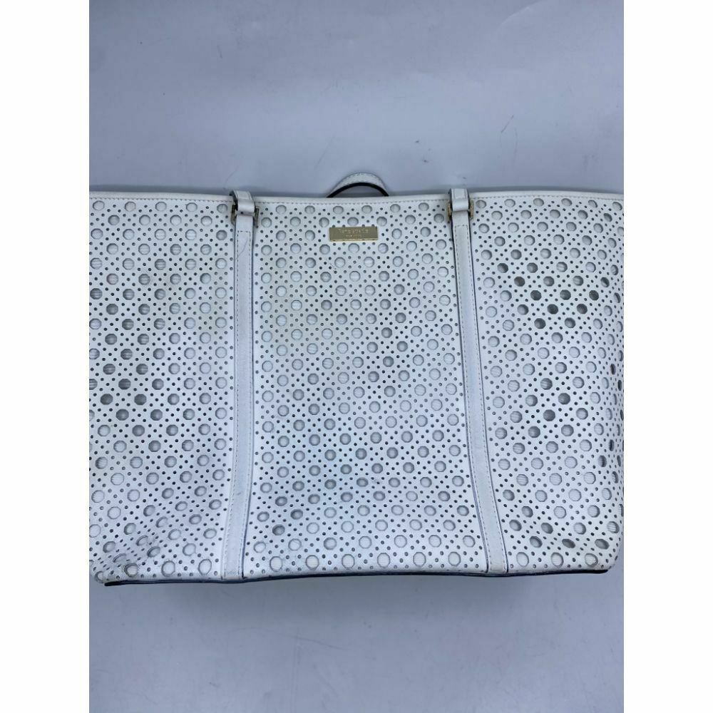 KATE SPADE XL White Leather Laser Cut Tote Bag Very Good Condition