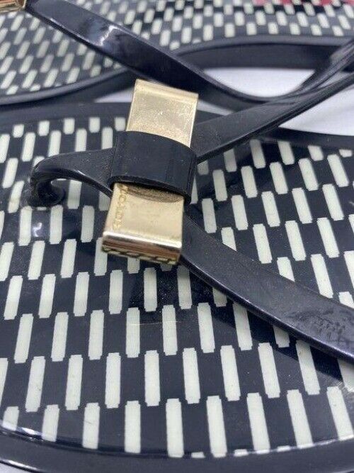 Coach Black White Gold Bow Sandals Size Us