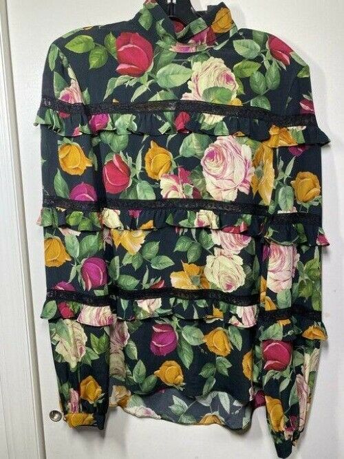 nicole miller multicolor new ls floral msrp sample small blouse