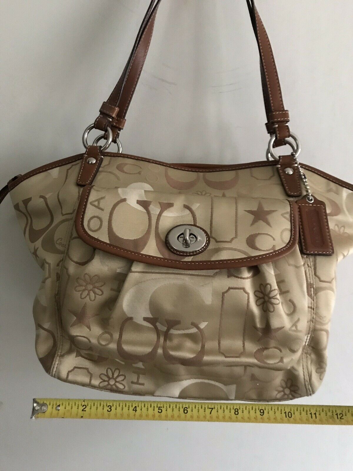 COACH Khaki Medium/Large Satin Monogram Tote