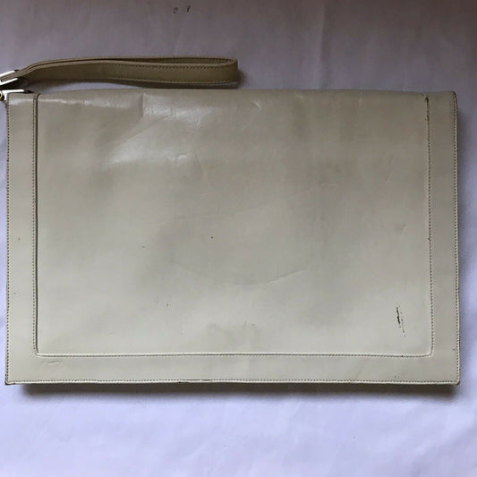 Vintage White Leather Clutch Bag Lou Taudor