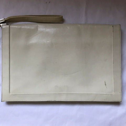 Vintage White Leather Clutch Bag Lou Taudor