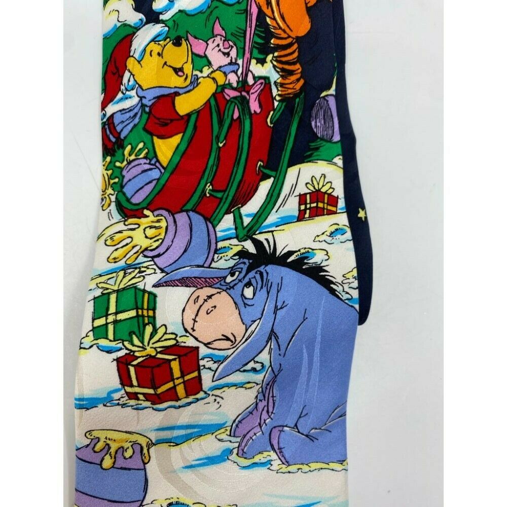 New! Winnie The Pooh Blue White Red Green Christmas Theme Neck Tie Msrp 35