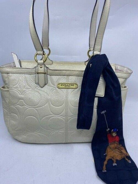 coach w w detachable specialty tie accent cream shoulder bag