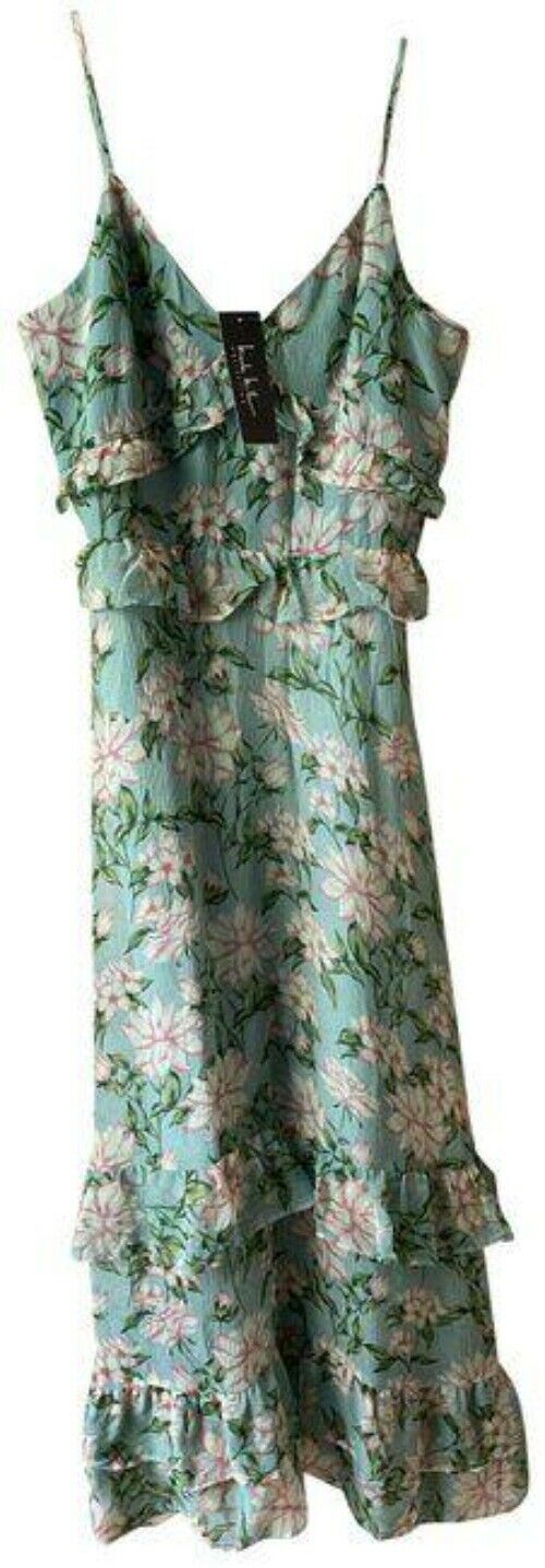 nicole miller green pink floral msrp long casual maxi dress