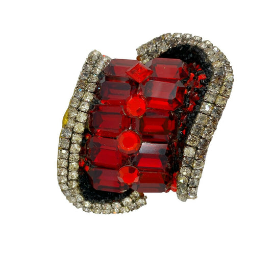 Rare! WENDY GELL 1985 Signed Red Be Jeweled Cuff Bracelet