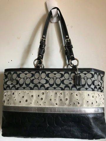 Coach Black Interwoven Fabric Tote Bag