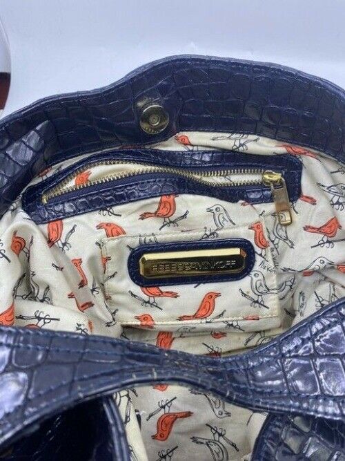 Rebecca Minkoff Croc Embossed Black Leather Shoulder Bag