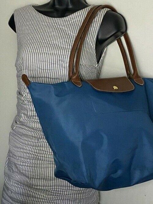Longchamp Shopping Blue Brown Tote