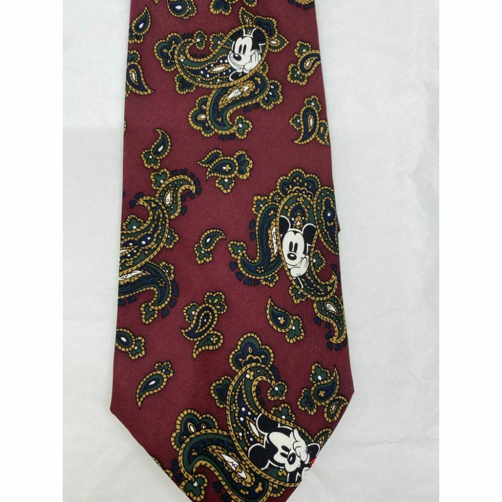 New! MICKEY MOUSE Disney Neck Tie Red Green Beige 100% Silk Handmade