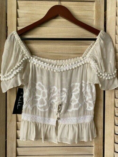 Nicole Miller white beige msrp small blouse