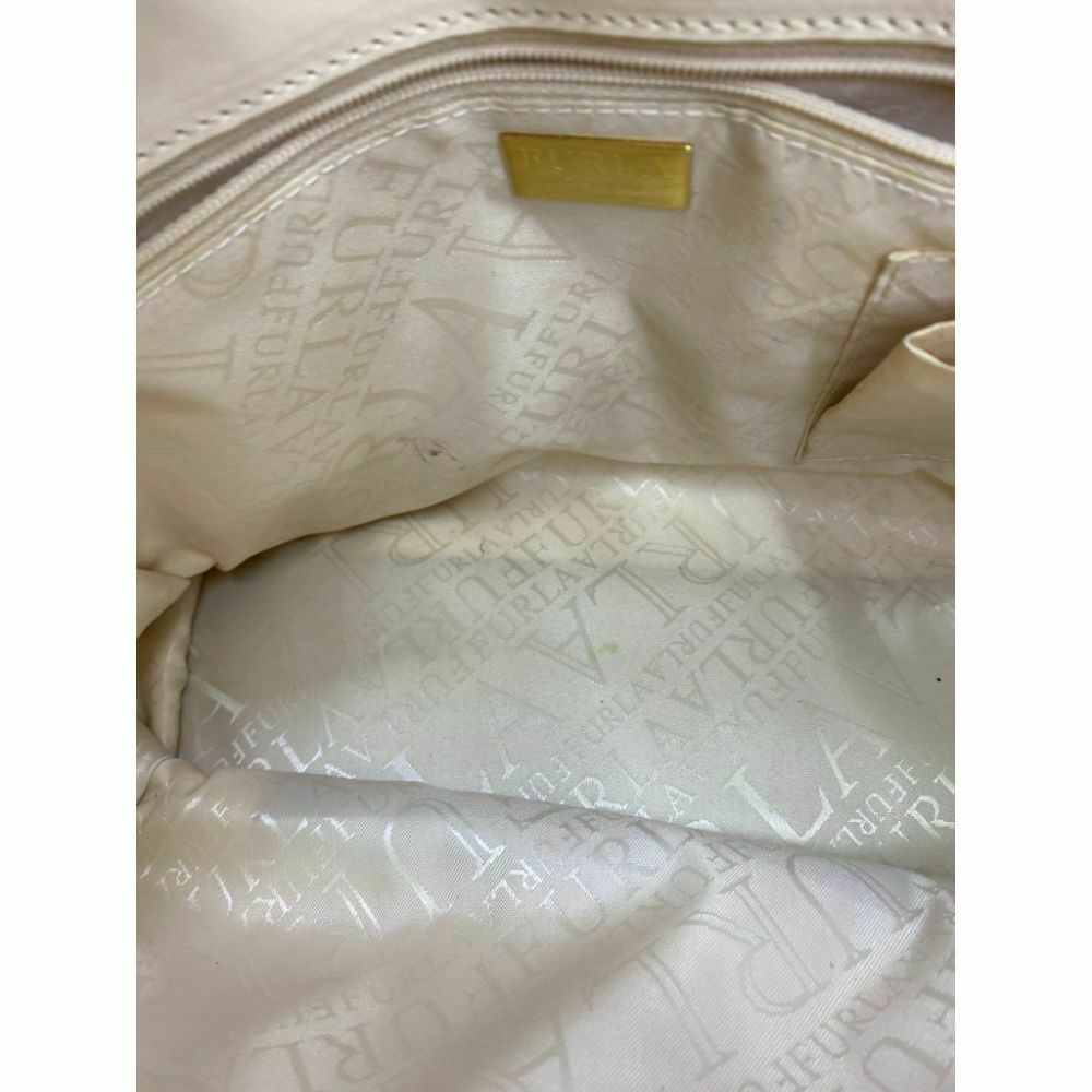 FURLA Croc Embossed Beige Leather Handbag Excellent!