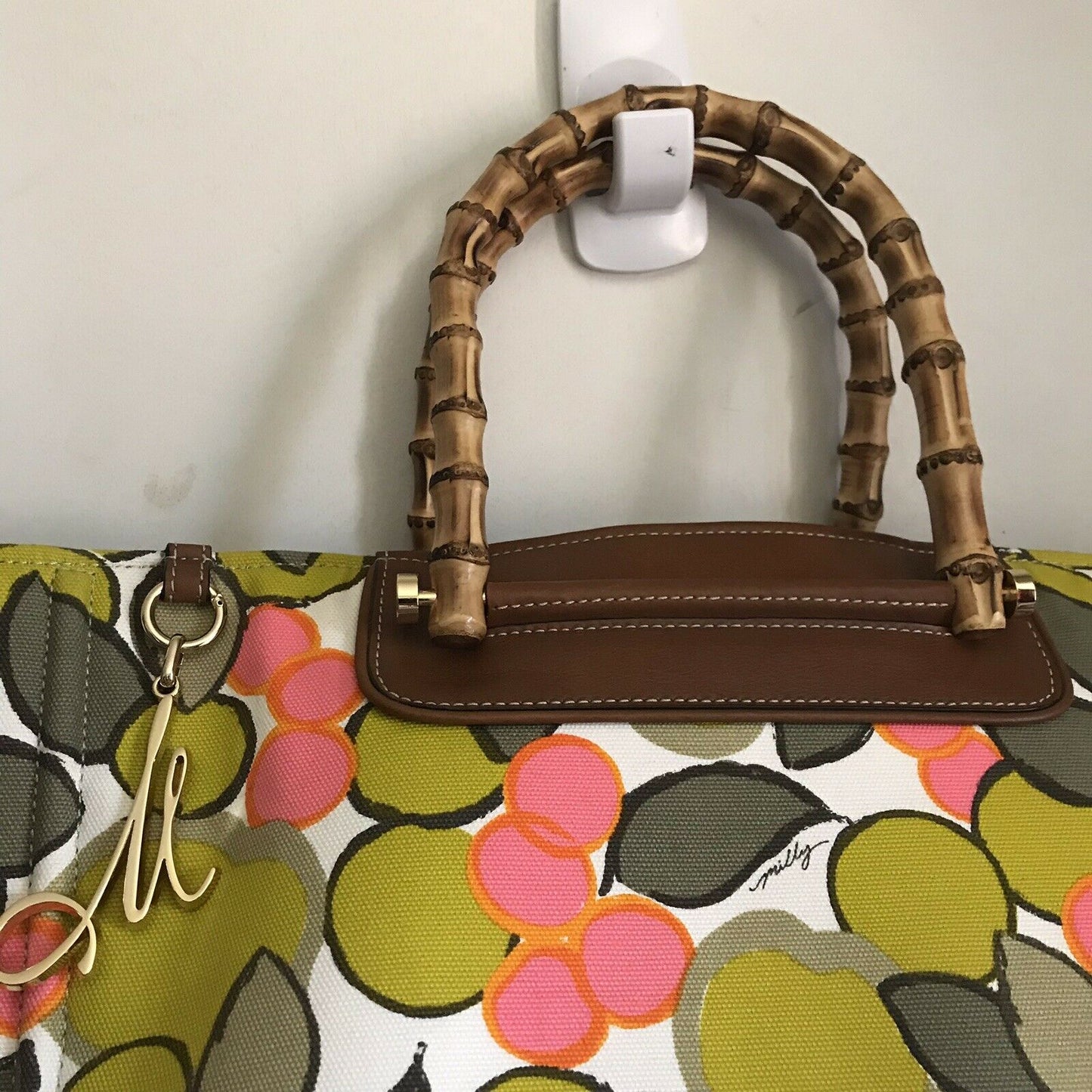 MILLY XL Printed Canvas Tote With Bamboo Handle