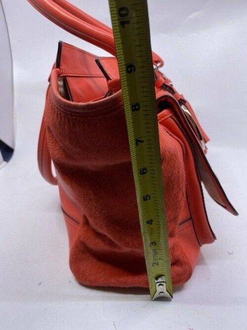 Coach w w pony hair contrast handbag coral leather tote