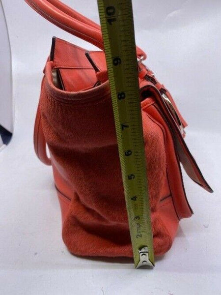 Coach w w pony hair contrast handbag coral leather tote